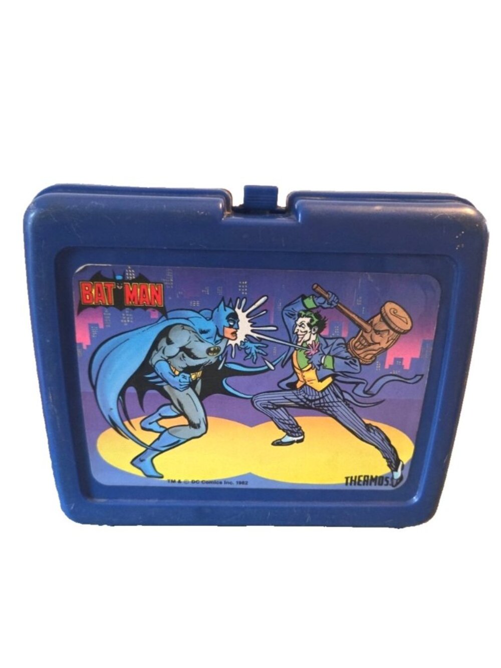 Batman vs Joker Blue Lunchbox Thermos Brand DC Comics Vintage 1982